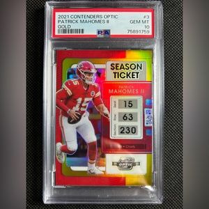 2021 Contenders Optic Season Ticket Patrick Mahomes Gold Prizm /10 PSA 10 Gem